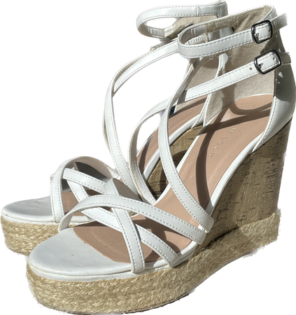white strappy wedge heel sandals