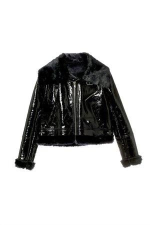 Aviator-style jacket in glossy leather with faux fur - MissSixty