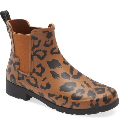 Hunter Original Leopard Print Refined Chelsea Waterproof Rain Boot (Women) | Nordstrom