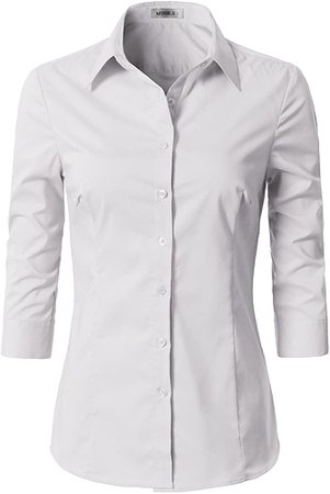 Doublju Womens Slim Fit Plus Size Business Casual 3/4 Sleeve Button Down Dress Shirt White X-Large at Amazon Women’s Clothing store