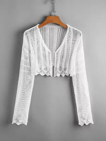 white Drop Shoulder Open Knit Cardigan | SHEIN USA