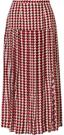 Tina Pleated Houndstooth Silk Crepe De Chine Midi Skirt - Red