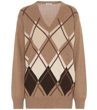 MIU MIU

Argyle camel-wool sweater