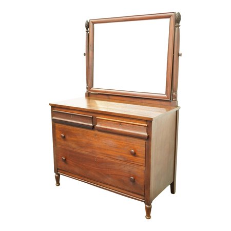 Sligh Furniture Grand Rapids Vintage Antique Solid Mahogany Traditional Country French 46" Dresser W. Mirror | Chairish