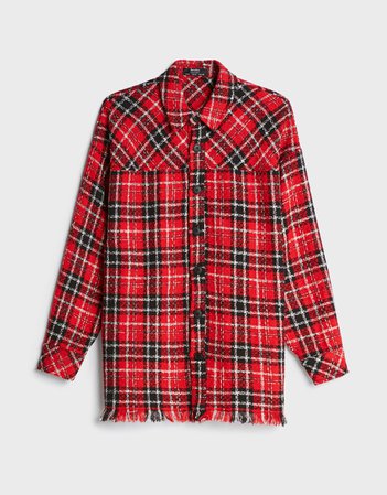 Frayed plaid shirt - Outerwear - Woman | Bershka red