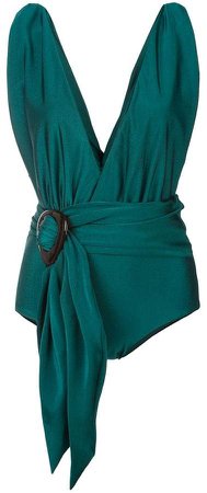 Patbo solid plunge belted swimsuit