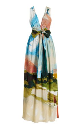 Landscape-Printed Cotton Maxi Dress By Oscar De La Renta | Moda Operandi