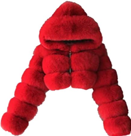 red faux fur bubble coat