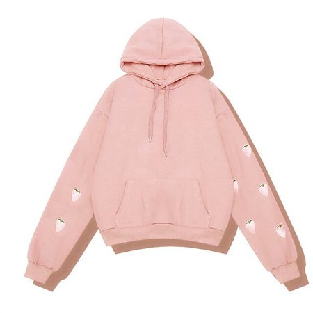 Pink Strawberry Embroidered Hoodie