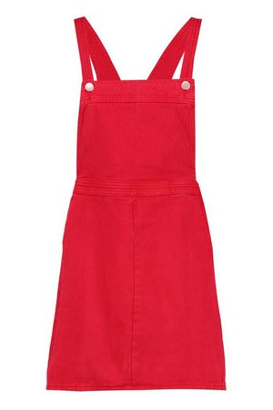 Red Denim Pinafore Dress | Boohoo