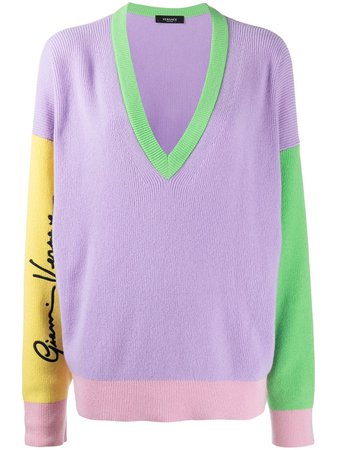 Shop purple Versace multi-panel design jumper with Express Delivery - Farfetch