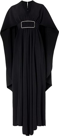 Rodarte, Black Draped Gown With Cape And Rhinestone Detail, Black
