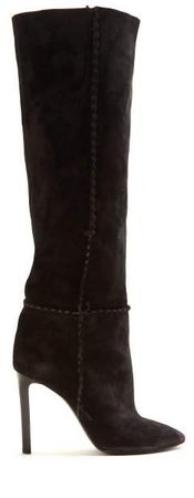 Mica Whipstitched Knee High Suede Boots - Womens - Black