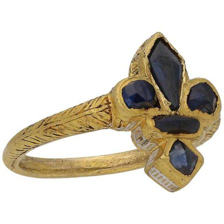 Post Medieval Sapphire Gold Fleur-de-Lis Ring, circa 16th Century For Sale at 1stdibs