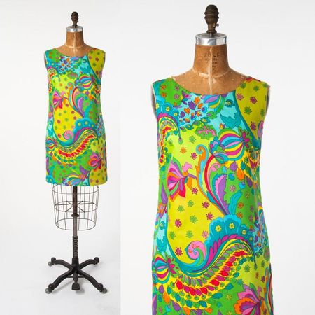 1960s MOD Mini Dress: Vintage Flower Power Cotton Go Go Shift | Etsy