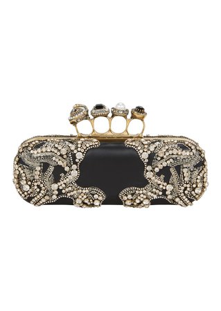Alexander Mcqueen, jewel four ring black embellished clutch