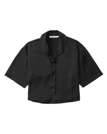 A&F Short-Sleeve Boxy Satin Button-Up Shirt
