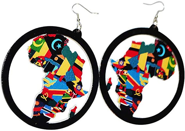 Amazon.com: Aijian Ethnic Style Large Round Wood Eardrop African Map Wooden Dangler Earrings for Women (color-a): Jewelry