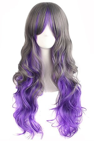 MapofBeauty 24" Wavy Multi-Color Lolita Cosplay Wig Party Wig (Purple/ Grey)