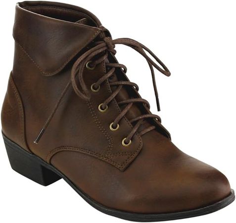 Amazon.com | TOP Moda EC89 Women's Foldover Lace Up Low Chunky Heel Ankle Booties (9, Brown) | Ankle & Bootie