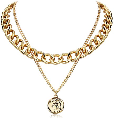 Amazon.com: FAMARINE Gold Choker Chain Cuban Link Necklace for Women 4MM, Brandy Coin 2 Layered Necklaces for Men Teen Girls Birthday Gift, 18K Gold: Clothing, Shoes & Jewelry