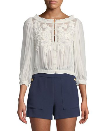 Alice + Olivia Donald High-Waist Side-Button Woven Shorts and Matching Items