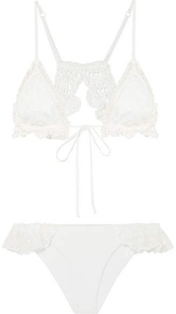 Anjuna - Nancy Crochet And Lace-paneled Triangle Bikini - White