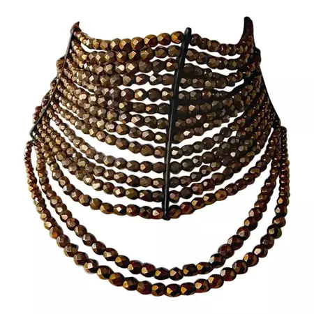 NIB Christian Dior Vintage "Valentine" Golden Bronze Masai Choker Necklace For Sale at 1stDibs