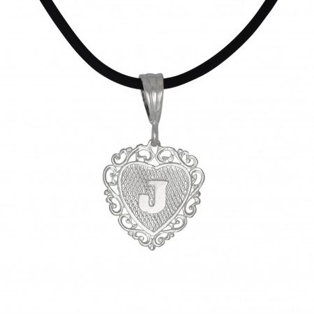 Sterling Silver .925 Initial J Pendant Necklace Heart Shaped Charm