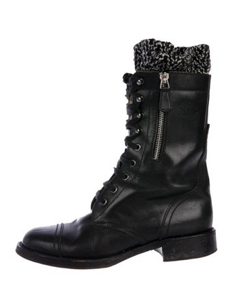 Chanel CC Tweed-Trimmed Combat Boots - Shoes - CHA461716 | The RealReal