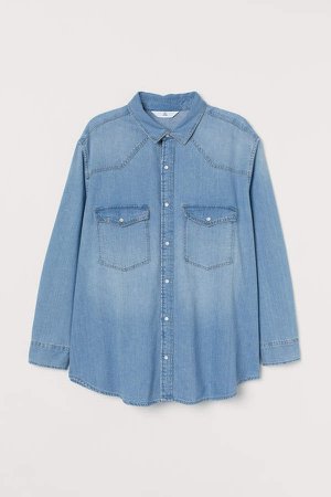 H&M+ Oversized Cotton Shirt - Blue