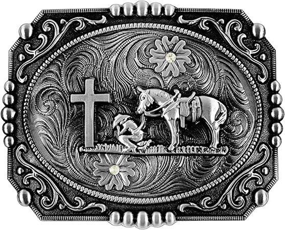 Amazon.com: Moranse Religion Cross Cowboy And Horse Design Belt Buckles (Square Silver) : Clothing, Shoes & Jewelry