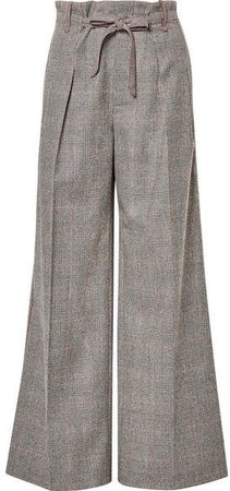 Woodcourt Belted Prince Of Wales Checked Wool Wide-leg Pants - Gray