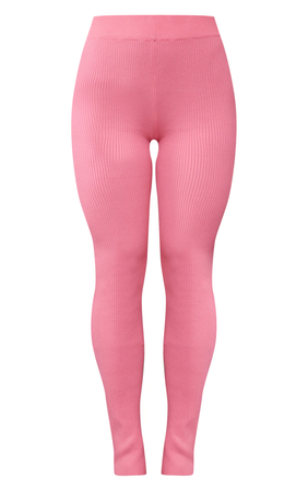 Pink Knitted Ribbed Leggings
