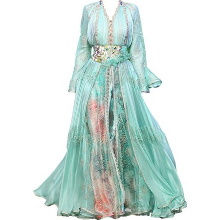 Light Turquoise & Coral Evening Gown