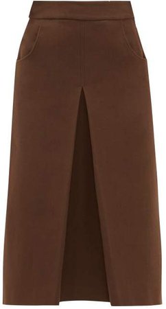 Françoise Francoise - Pleated Cotton Blend Crepe Midi Skirt - Womens - Brown