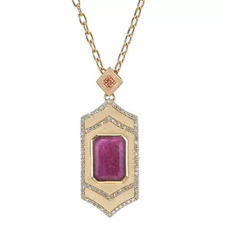 Gianna Locket and Mirror Compact with Pink Sapphire and Diamonds in 14k Yellow Gold by GiGi Ferranti
