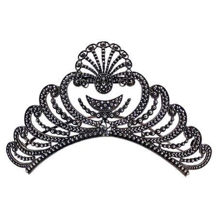 Antique Silver Scallop Crescent Tiara Headdress For Sale at 1stDibs