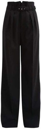Belted Paperbag Waist Pleated Trousers - Womens - Black