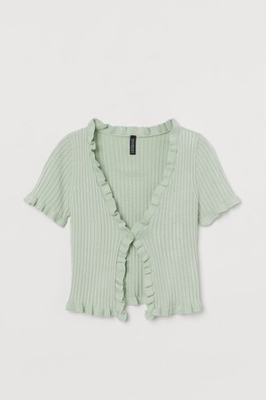 Ruffle-trimmed Ribbed Cardigan - Mint green - Ladies | H&M US
