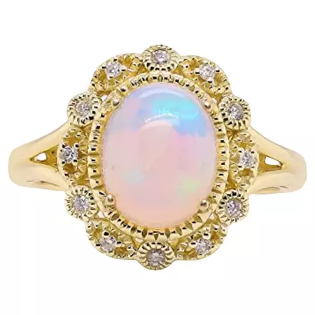 Gin and Grace 10K Yellow Gold Natural Ethiopian Opal Ring with Diamonds for women For Sale at 1stDibs