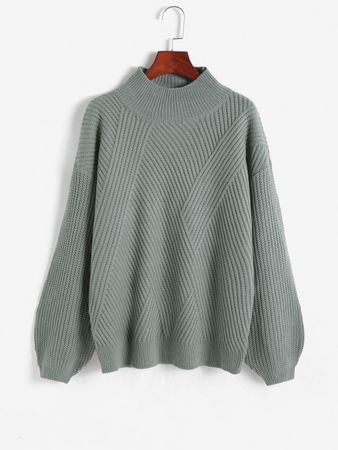 Mock Neck Lantern Sleeve Jumper Sweater In GRAY | ZAFUL 2023