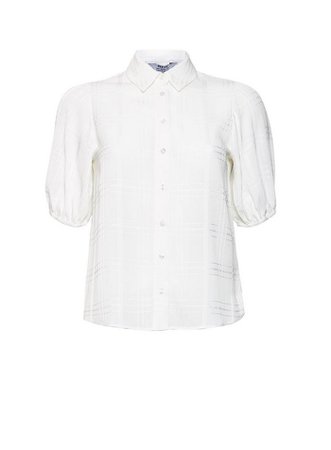 DP Petite White Check Print Puff Sleeve Shirt | Dorothy Perkins