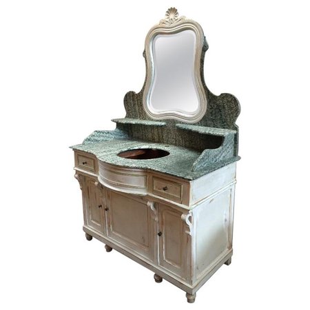 19th Century French Hand-Painted Cupboard Sink with Mirror and Marble Top. 1890s For Sale at 1stdibs