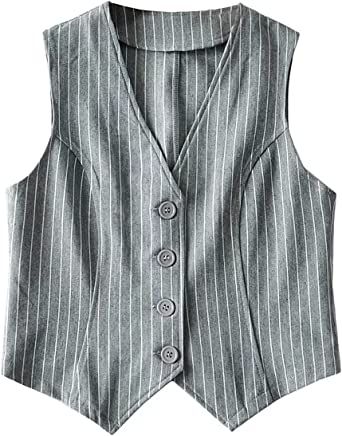 Amazon.com: Jeovuanun Womens Striped Button Dressy Vest Jacket Casual Stretchy OL Fitted Tuxedo Suit Waistcoat (Medium, Gray) : Clothing, Shoes & Jewelry