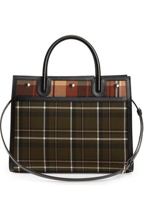 Burberry Small Title Tartan Double Handle Wool & Leather Bag | Nordstrom