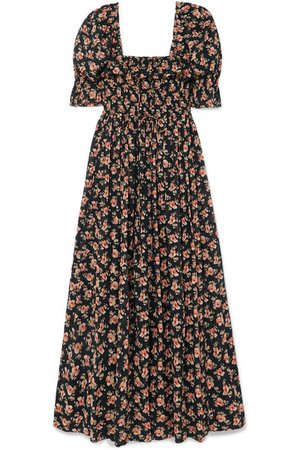 DÔEN | Sol shirred floral-print cotton-voile maxi dress | NET-A-PORTER.COM