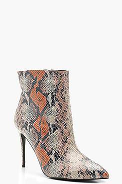 Mixed Snake Pointed Toe Stiletto Shoe Boots
