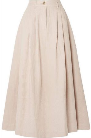 Tulay Pleated Organic Cotton And Linen-blend Midi Skirt - Baby pink