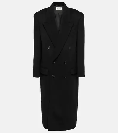 Double Breasted Virgin Wool Coat in Black - Saint Laurent | Mytheresa